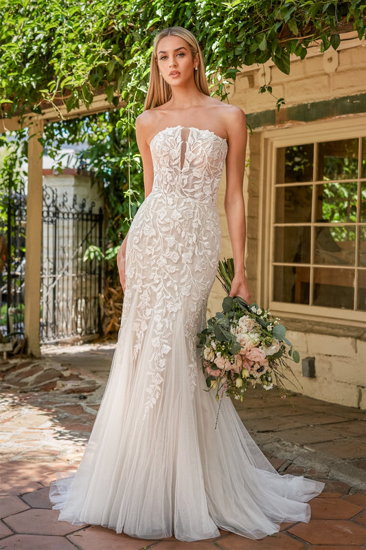 V-neck sexy strapless tight corset mermaid and floor length dress wedding dress