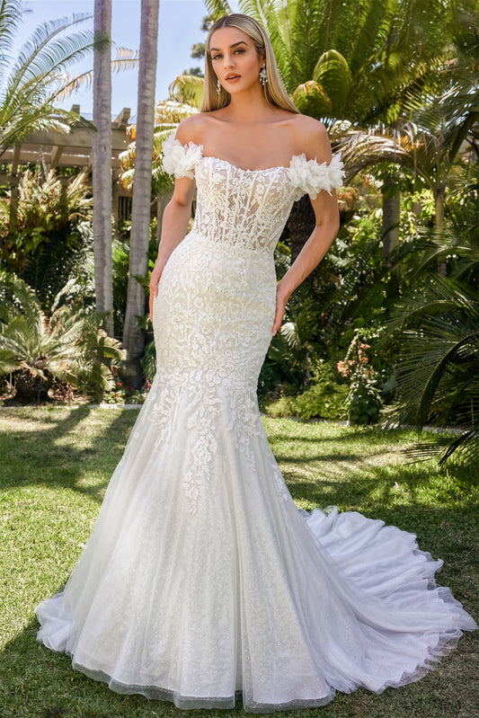 Sexy Tulle and Sequin Lace Mermaid Gown with Portrait Neckline Adorned with Flowers