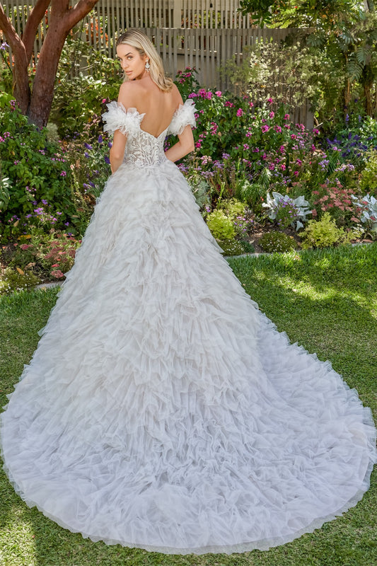 Heavenly Ruffled Tulle Ball Gown with Strapless Sweetheart Corse Bodice and Detachable Matching Sleeves