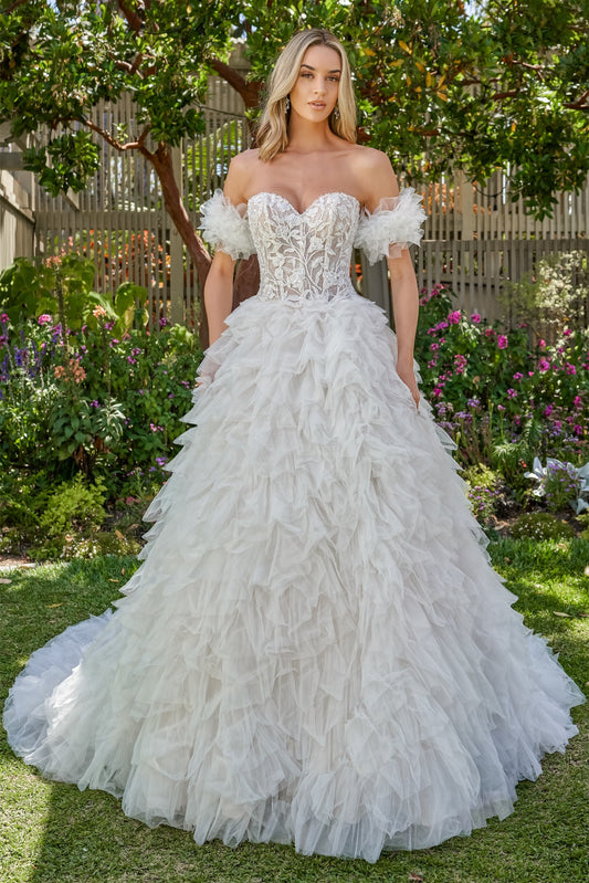 Heavenly Ruffled Tulle Ball Gown with Strapless Sweetheart Corse Bodice and Detachable Matching Sleeves