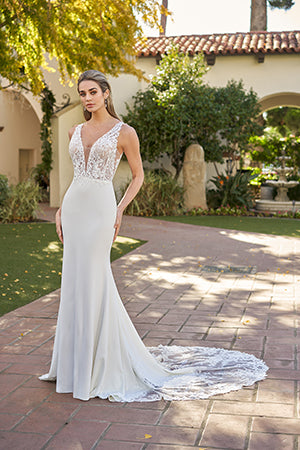Deep V lace back transparent mermaid and floor length skirt