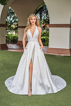 Deep V backless mermaid and floor length skirt with side slit