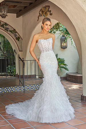 One shoulder mermaid and floor length skirt with multiple layers