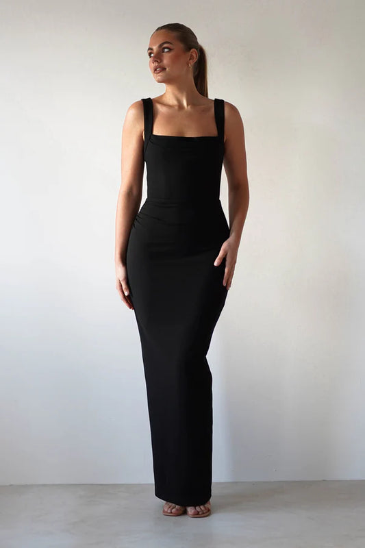 Simple square neck tight mermaid dress with slit