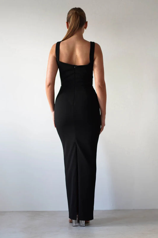 Simple square neck tight mermaid dress with slit