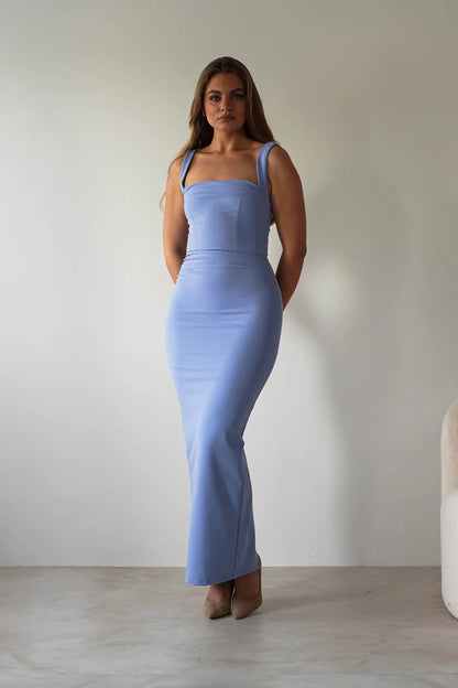 Simple square neck tight mermaid dress with slit