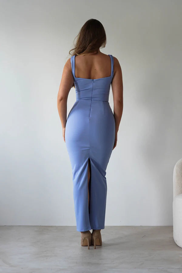 Simple square neck tight mermaid dress with slit