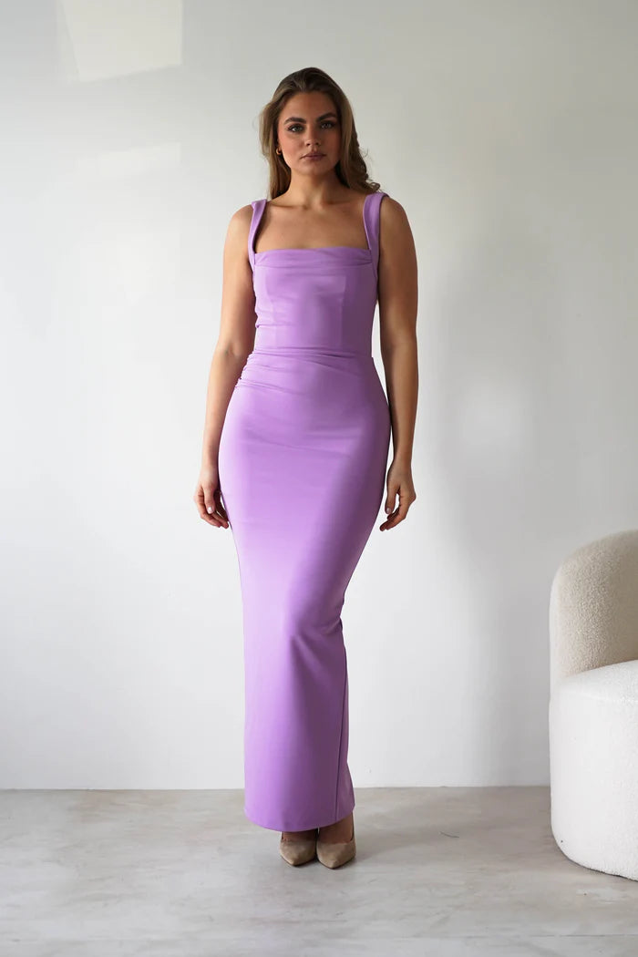 Simple square neck tight mermaid dress with slit