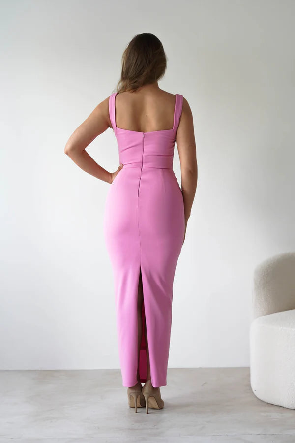 Simple square neck tight mermaid dress with slit