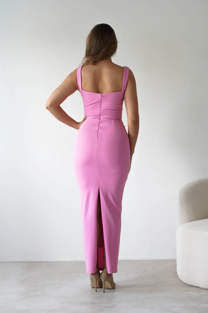 Simple square neck tight mermaid dress with slit