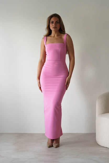 Simple square neck tight mermaid dress with slit