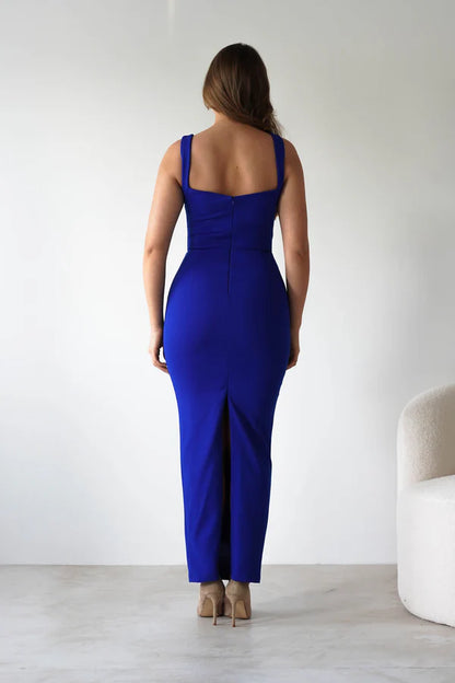 Simple square neck tight mermaid dress with slit