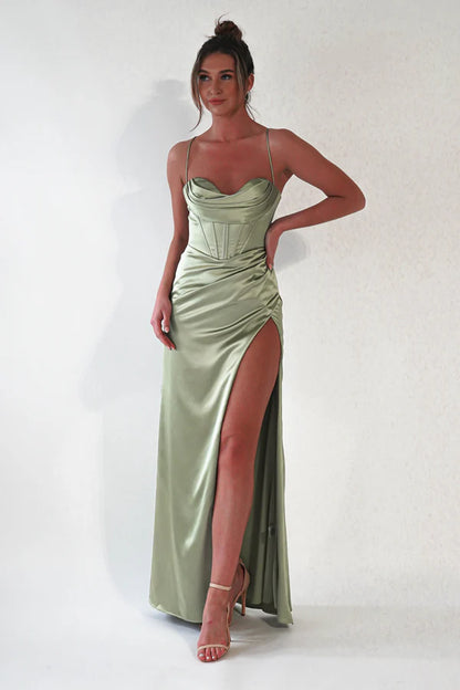 Thin camisole backless dress with side slit
