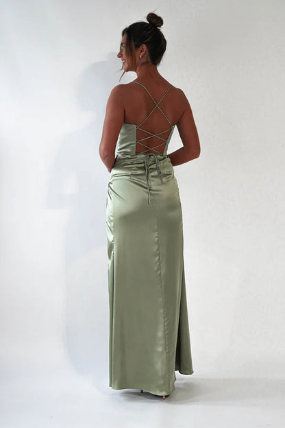 Thin camisole backless dress with side slit
