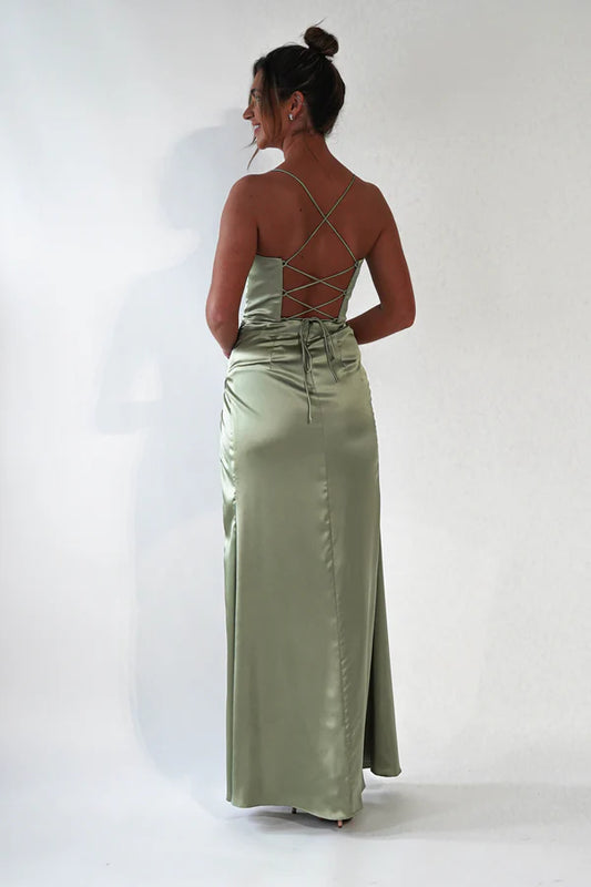 Thin camisole backless dress with side slit