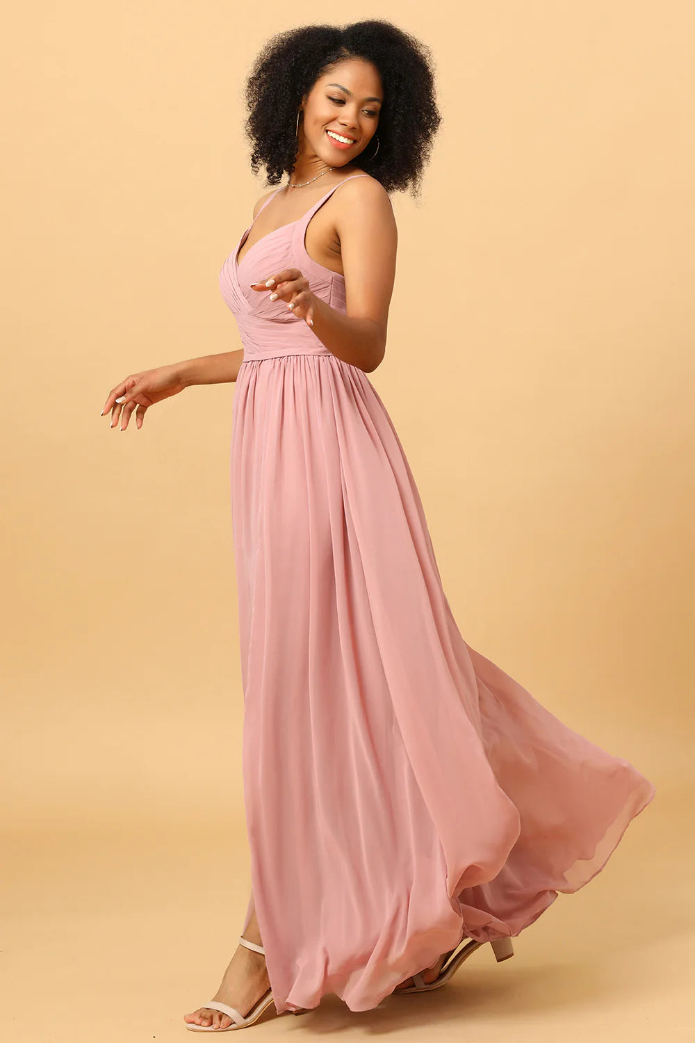 Chiffon V-neck long bridal dress with slit