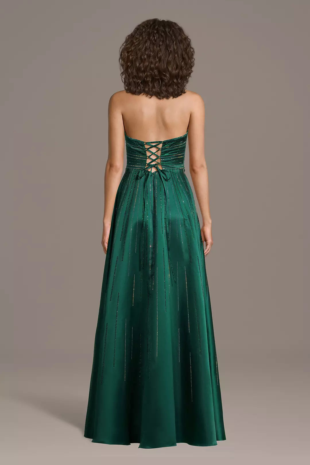 Glamorous A-Line Sweetheart Neck Strapless Lace Up Back Floor-Length Satin Prom Dresses with Crystals