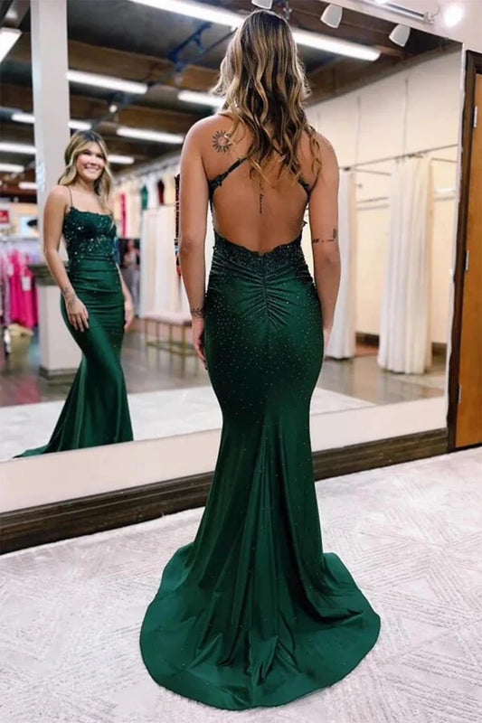 Thin spaghetti strap backless mermaid tight ball dress