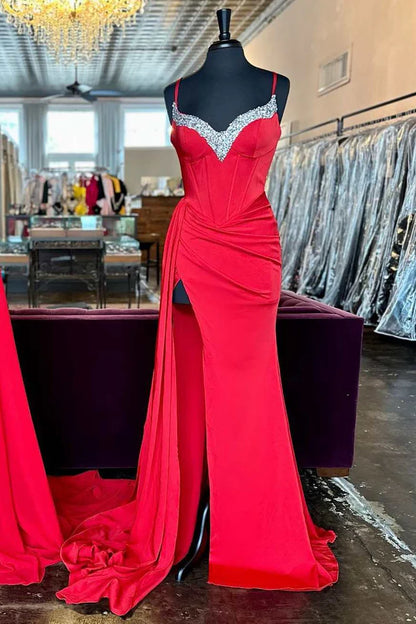 V-neck slim suspender mermaid dress with side slit