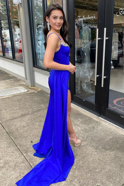 V-neck slim suspender mermaid dress with side slit