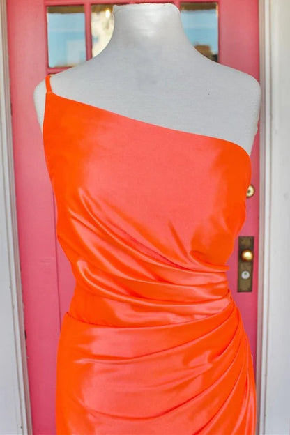 Single shoulder pleated long ball skirt with exposed shoulder straps and split straps