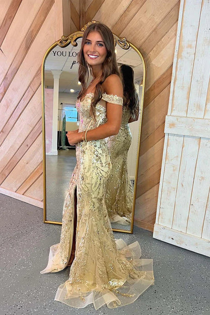 Glitter tight fishbone suspender side slit ball gown