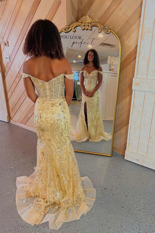 Glitter tight fishbone suspender side slit ball gown