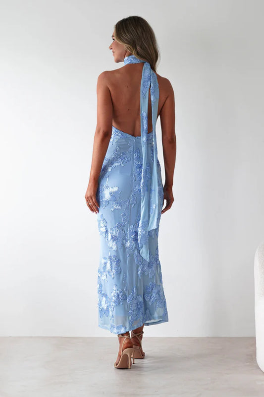 Deep V neck hanging backless dress