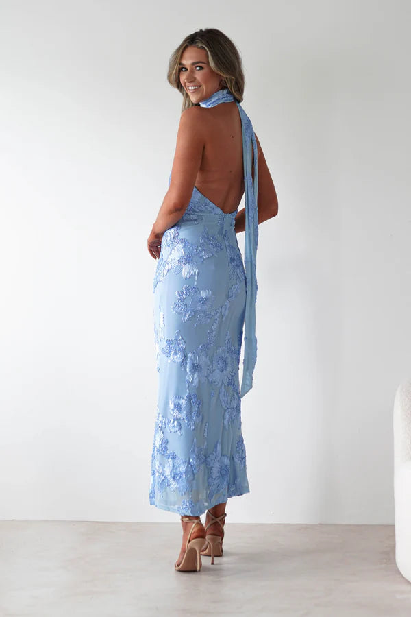 Deep V neck hanging backless dress