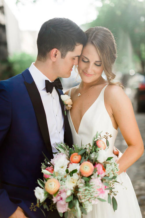 Thin strap backless V-neck beach wedding dress