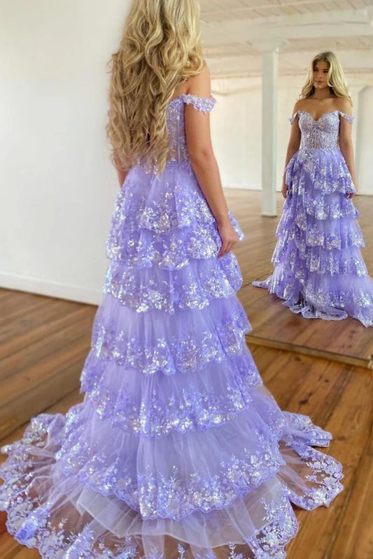 Lavender deep V-pleated fishbone side split suspender ball dress