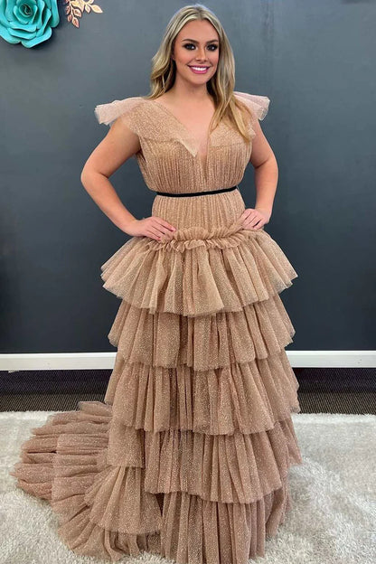Sleeveless A-line layered dress with ruffles