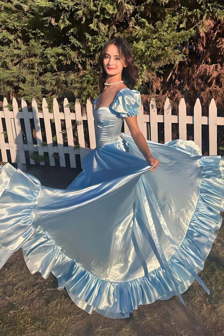 Light Blue Bodice Prom Dress with Sleeves
