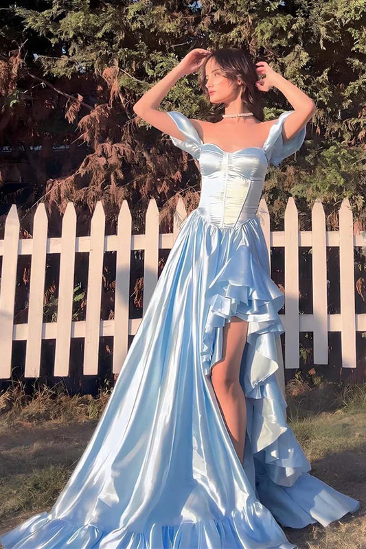 Light Blue Bodice Prom Dress with Sleeves
