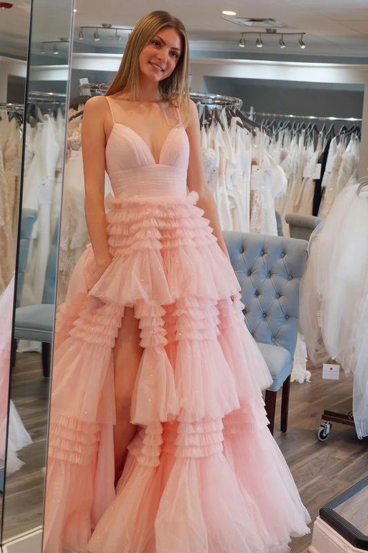 Deep V-slim camisole waist cinching cake skirt long skirt with side slit