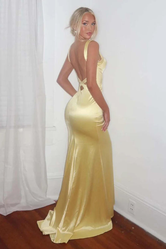 Fitted Open Back Satin Prom Dress