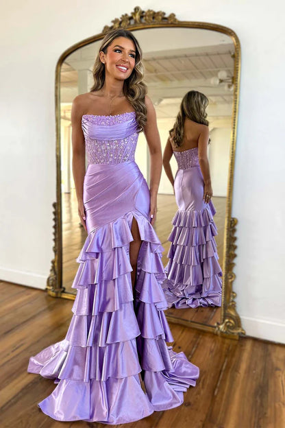 Strapless waist cinching hip hugging skirt  long skirt  floor mopping  side split