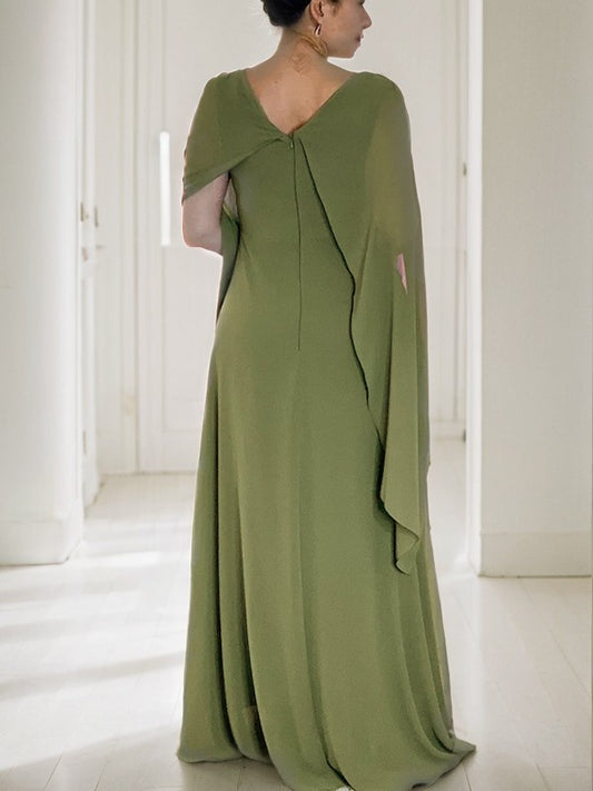 Sheath/Column Chiffon Ruched Scoop Sleeveless Floor-Length Mother of the Bride Dresses