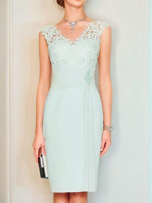 Sheath/Column Chiffon Applique V-neck Sleeveless Knee-Length Mother of the Bride Dresses