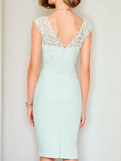 Sheath/Column Chiffon Applique V-neck Sleeveless Knee-Length Mother of the Bride Dresses