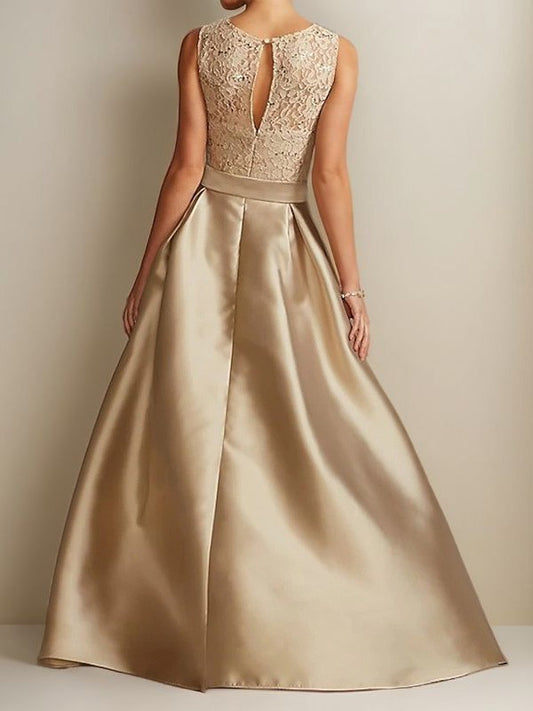 A-Line/Princess Satin Sash/Ribbon/Belt Applique Scoop Sleeveless Asymmetrical Mother of the Bride Dresses