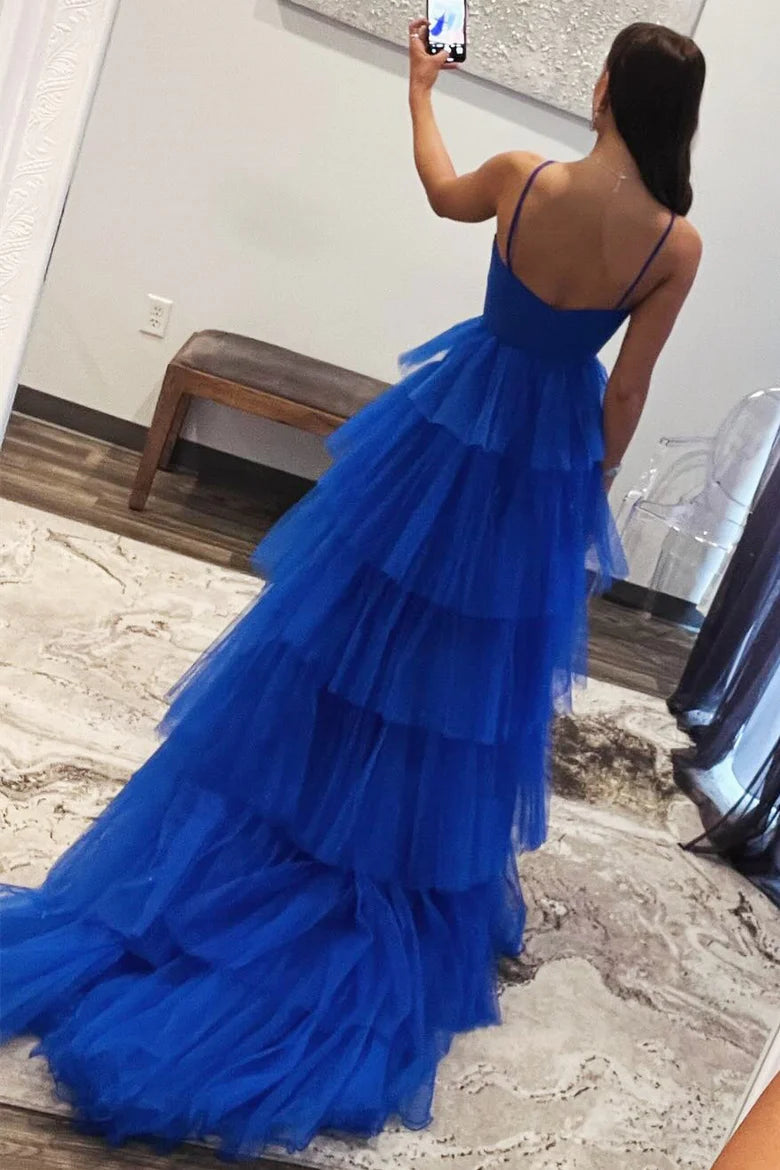 Printed hollow lotus leaf edge layered long ball dress
