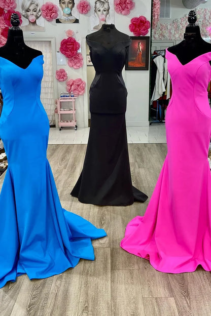 Elegant off shoulder long ball gown with exposed waist