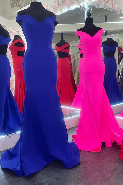 Elegant off shoulder long ball gown with exposed waist