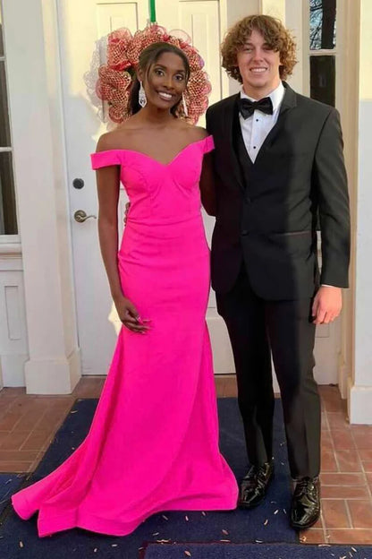 Elegant off shoulder long ball gown with exposed waist