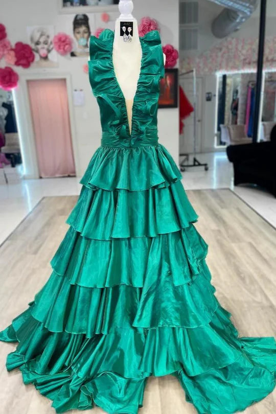 Strap edge pleated A-line long slit ball dress backless
