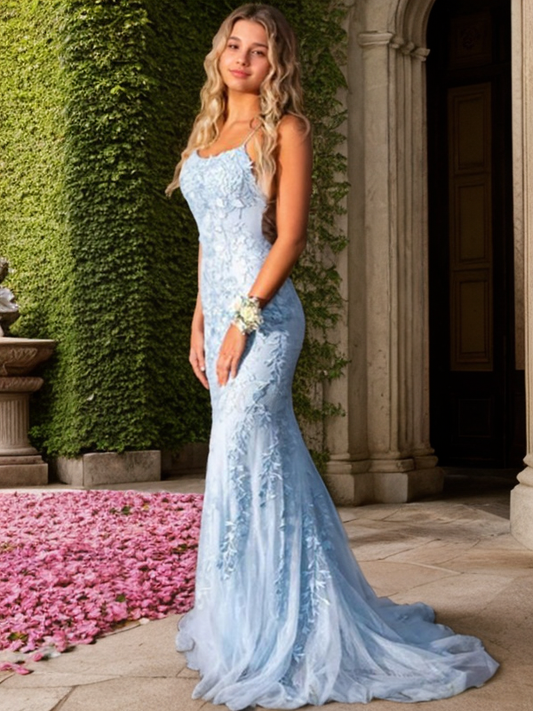 Mermaid chiffon applique sleeveless dress