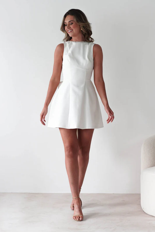 Sleeveless backless short skirt bow detachable dress