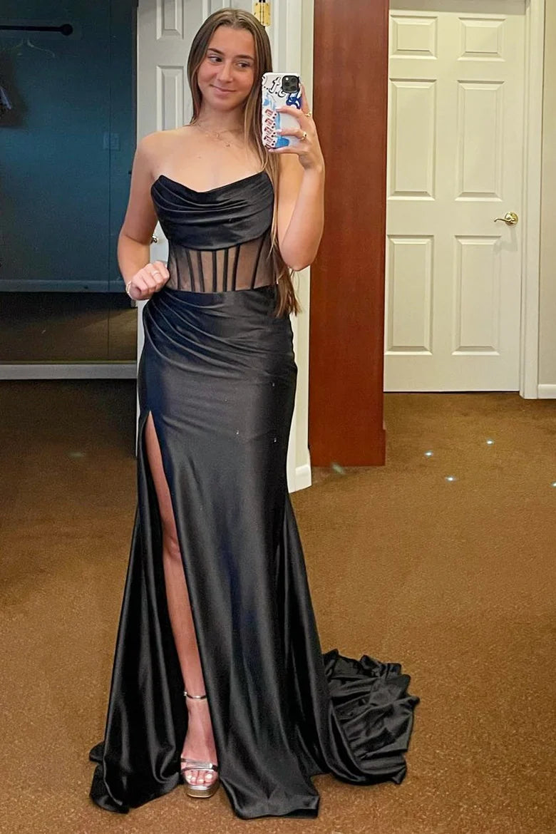 Strapless transparent corset mermaid long formal dress