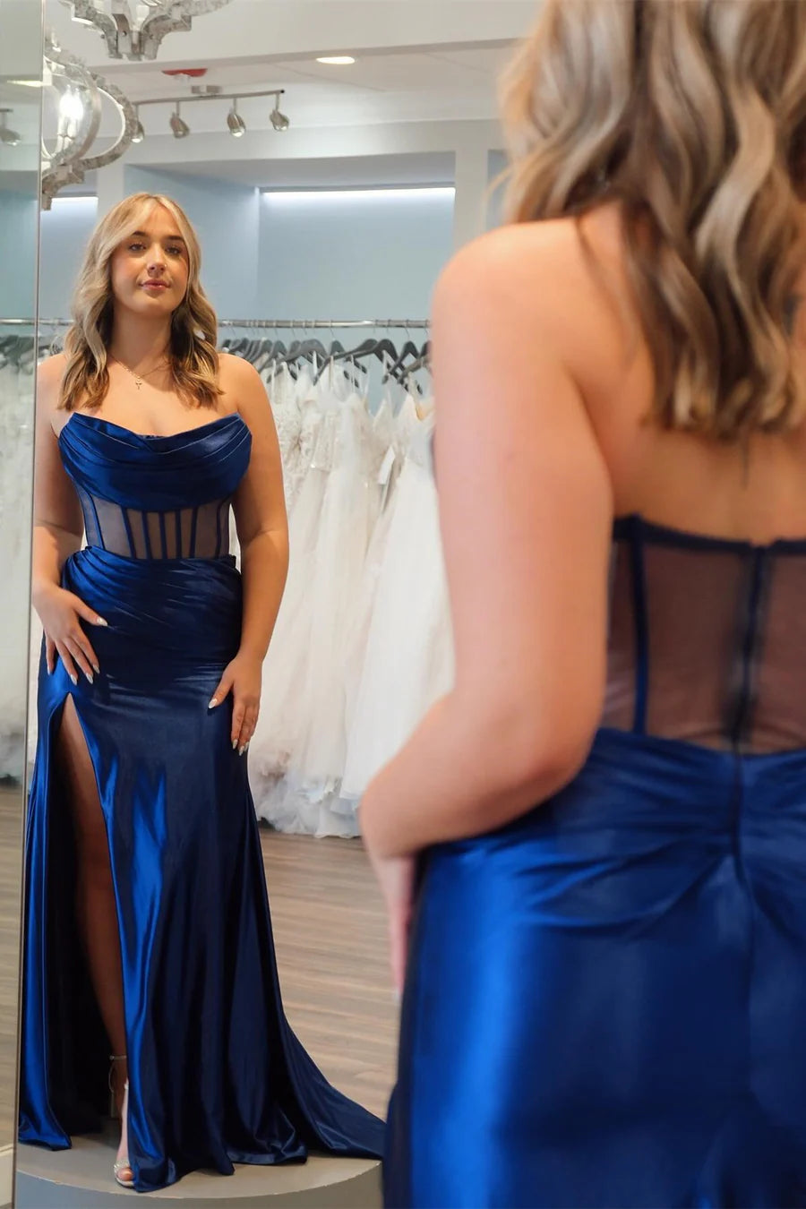Strapless transparent corset mermaid long formal dress